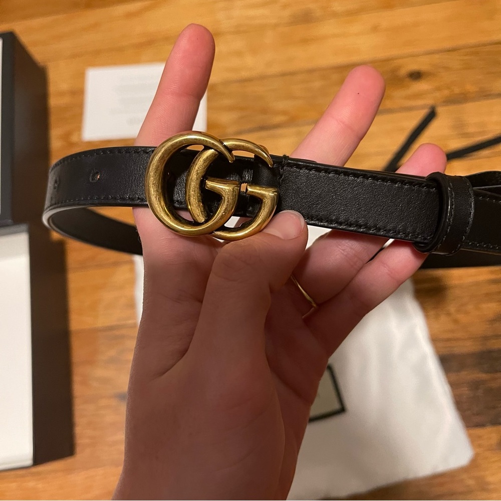Gucci Double G Thin Black Leather Belt Size 75
